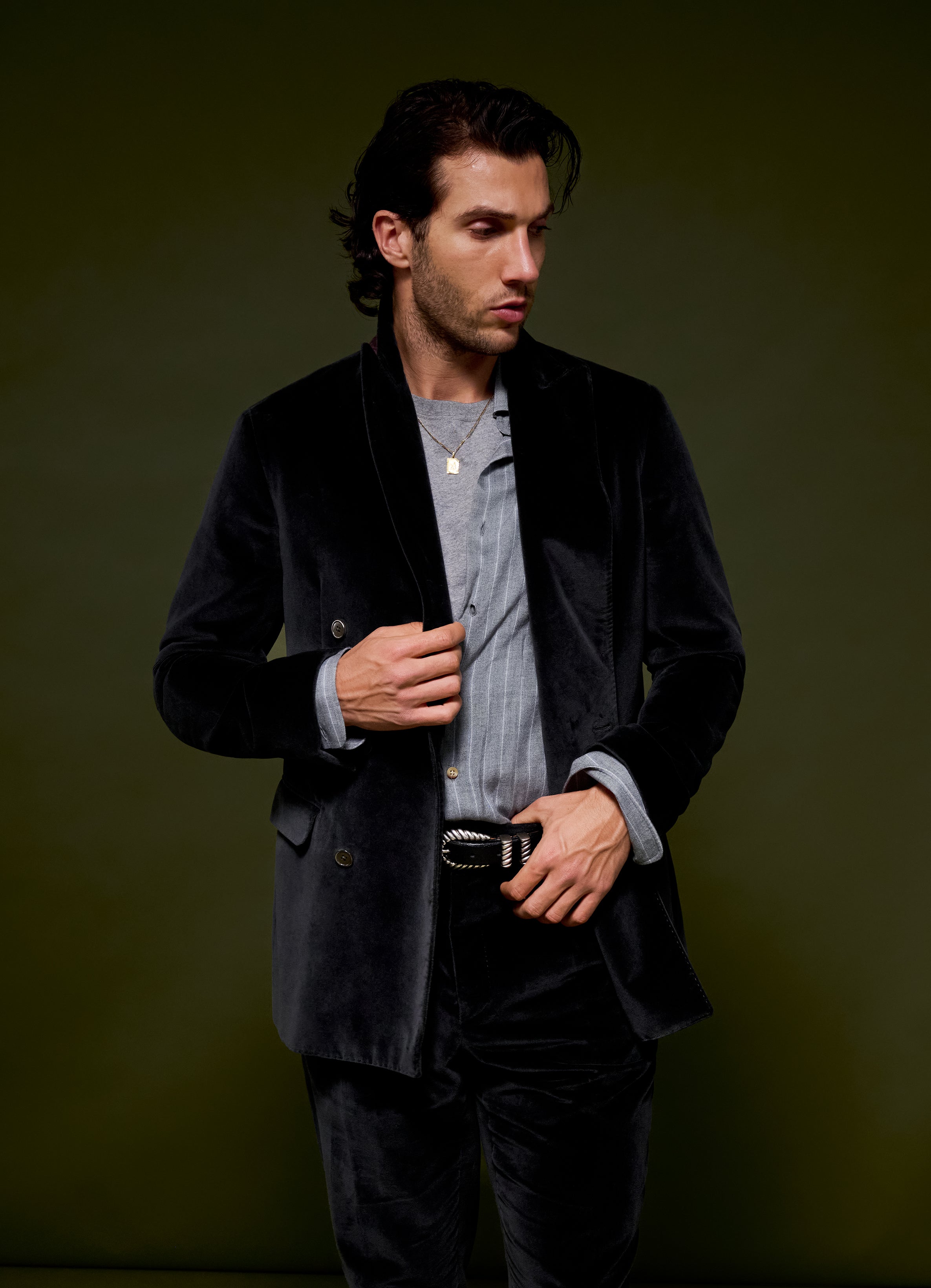 Wool Blend Overshirt - Ice Blue/Grey Pinstripe
