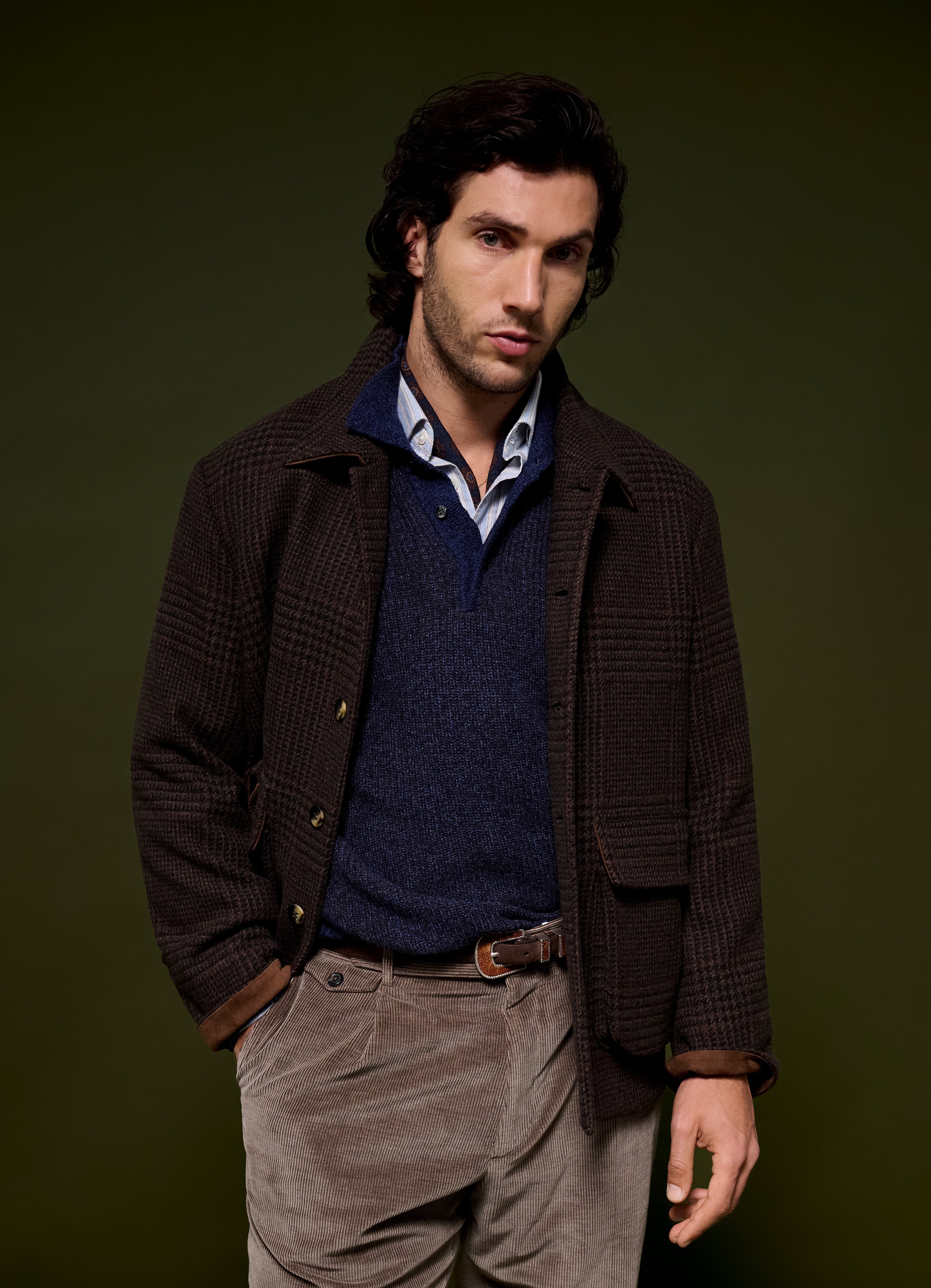 Merricks - Cashmere Polo - Melange Navy Brown