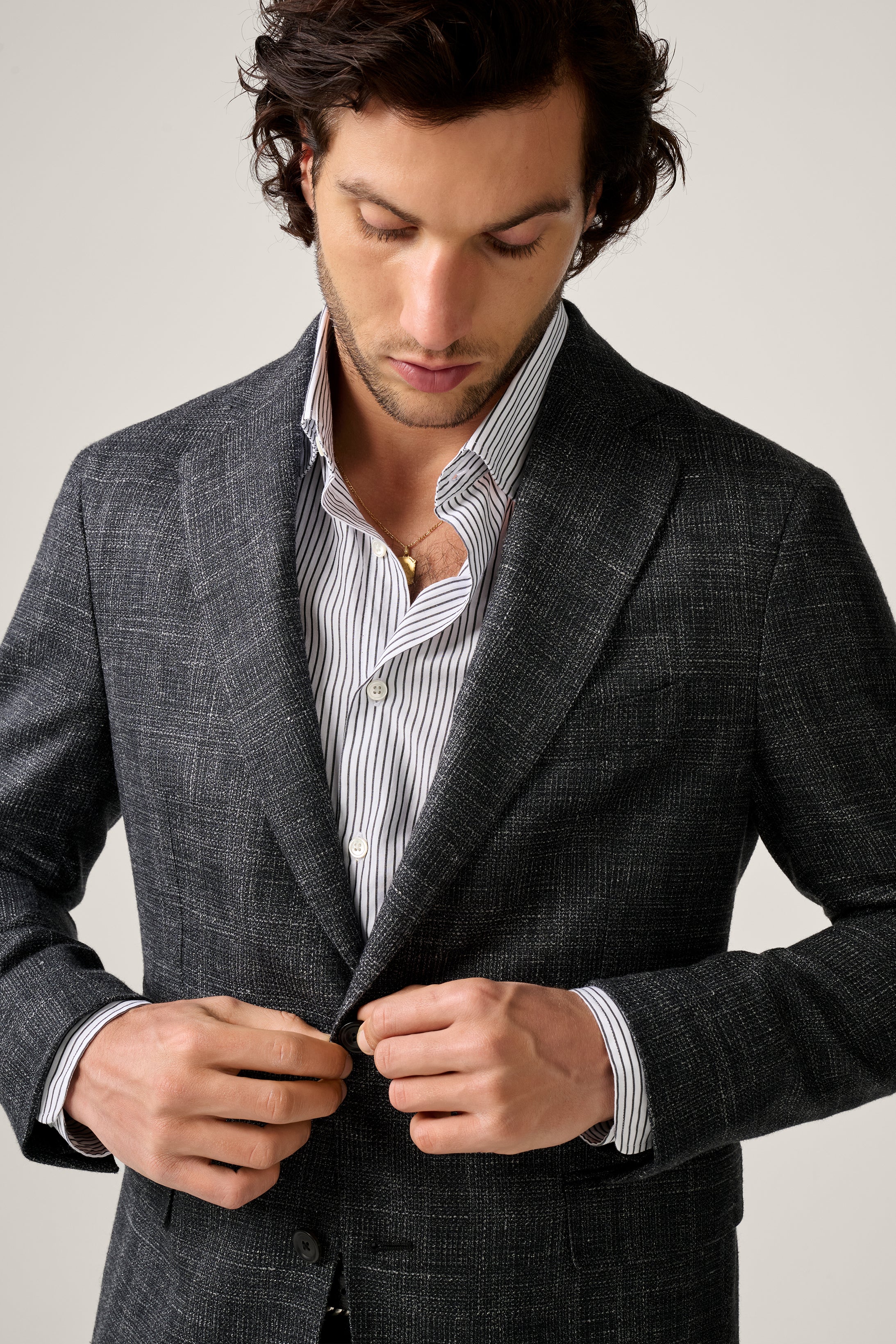 Apollo Unconstructed Blazer- Wool/Silk/Linen - Charcoal Melange