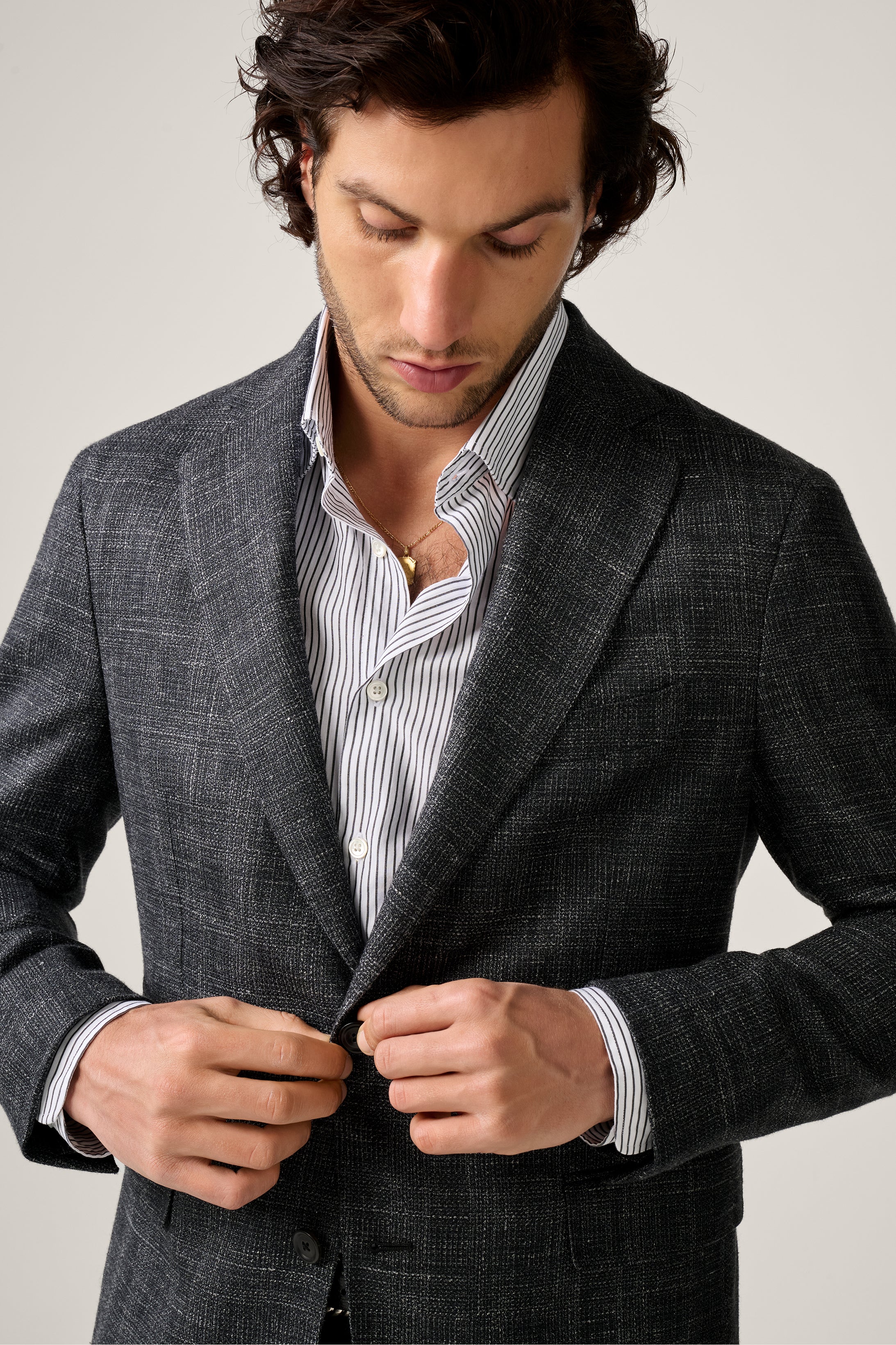 Apollo Unstructured Blazer- Wool/Silk/Linen - Charcoal Melange