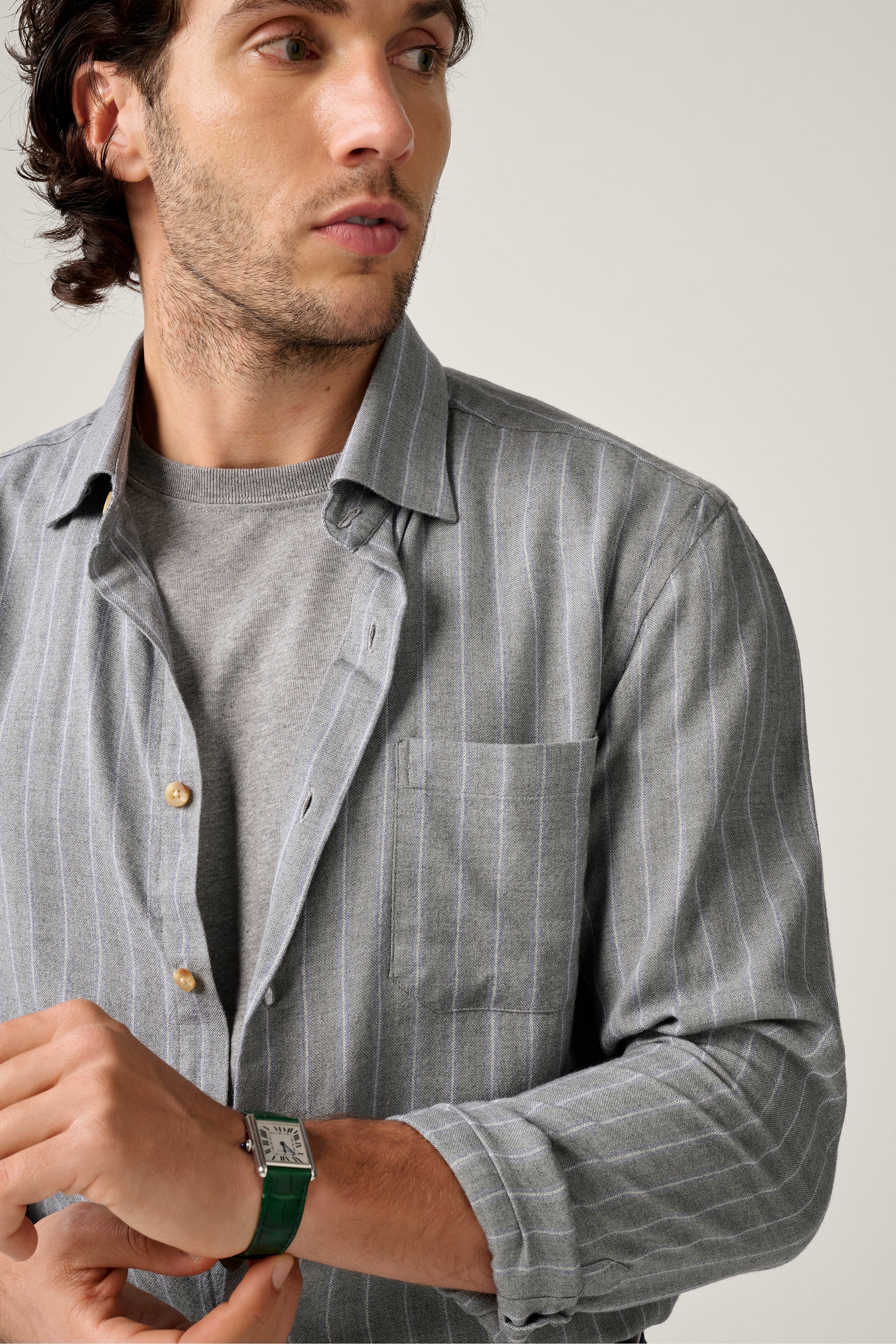 Wool Blend Overshirt - Ice Blue/Grey Pinstripe