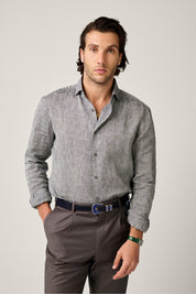 Bronte Linen Evening Shirt - Charcoal