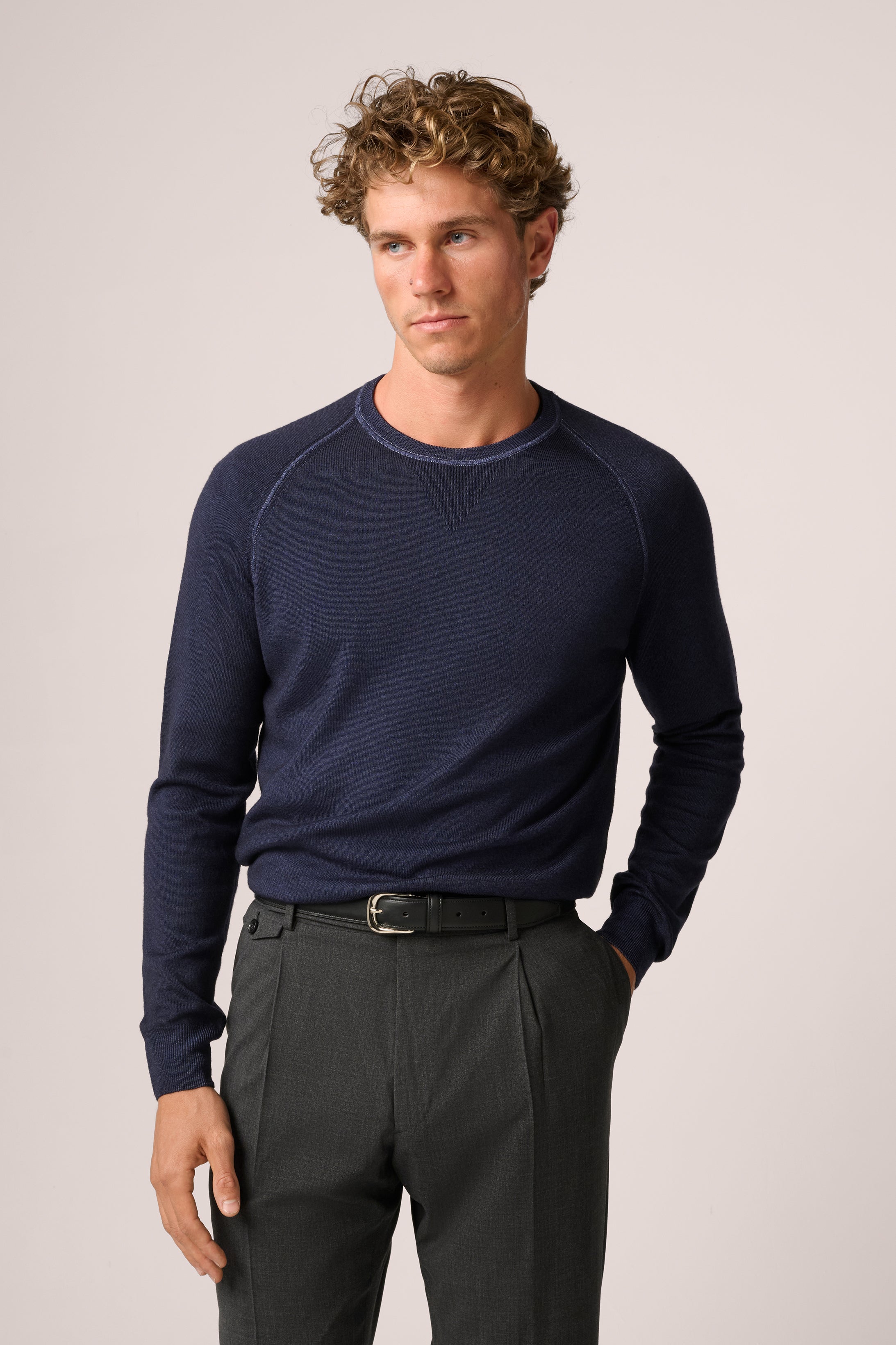 Alcott Raglan Crew Sweater - Wool - Vintage Wash Indigo Blue