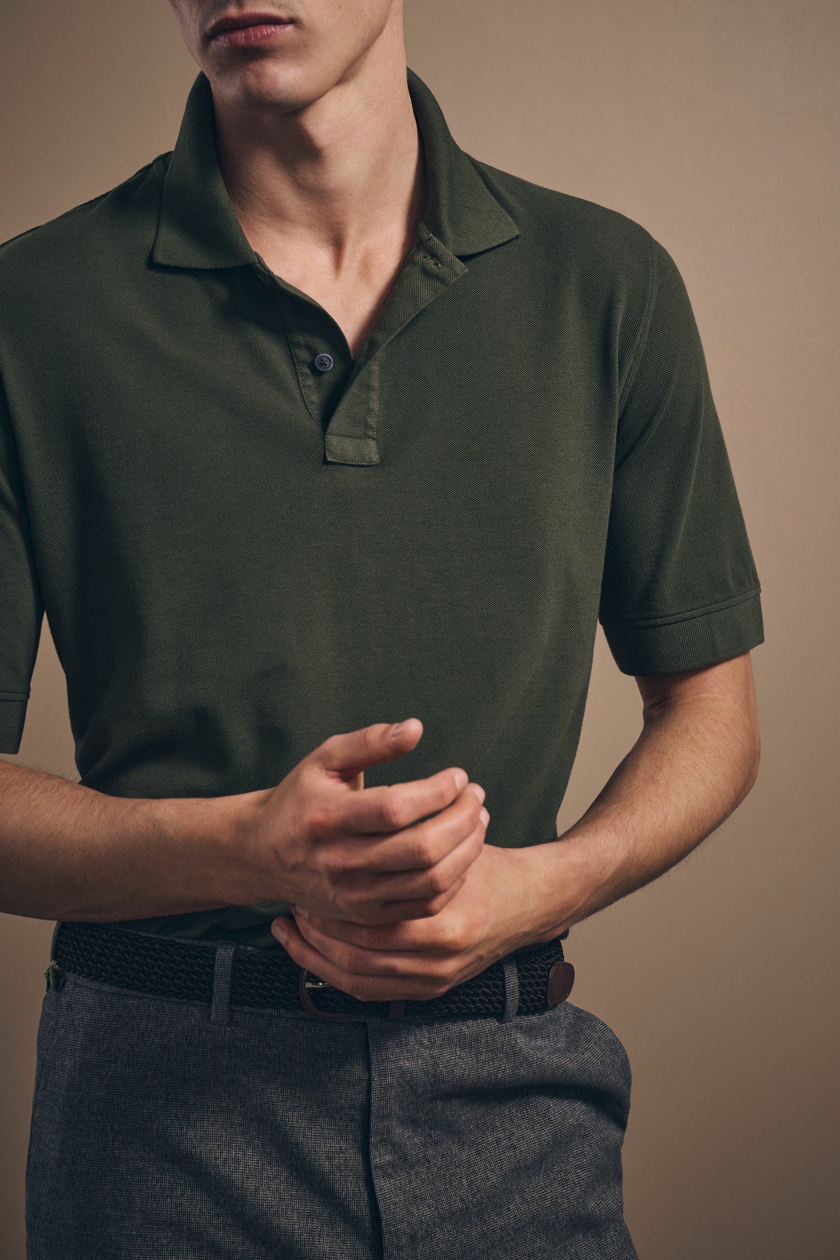 Rosebud Short Sleeve Polo - Italian Cotton - Olive Green