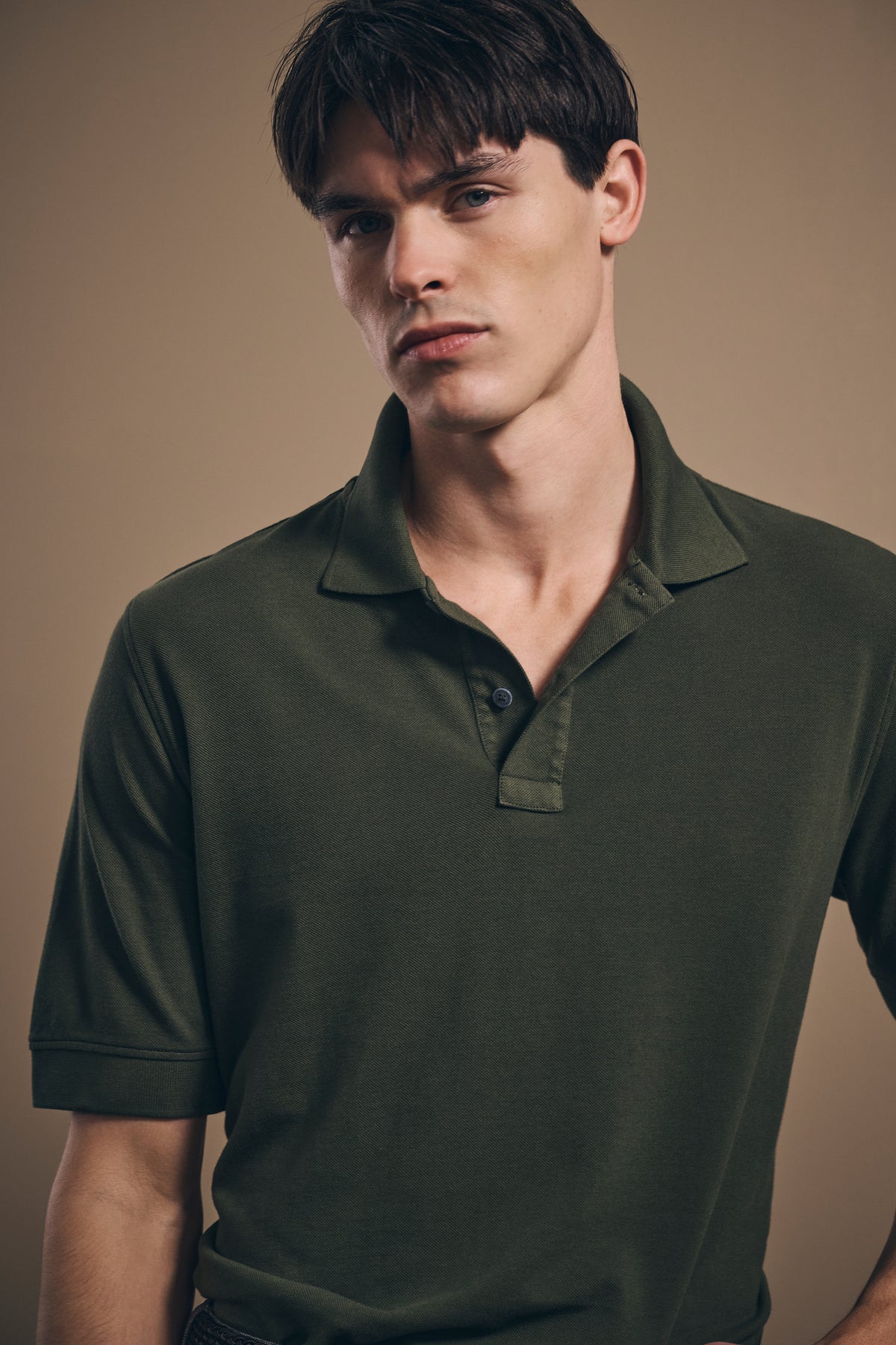 Rosebud Short Sleeve Polo - Italian Cotton - Olive Green