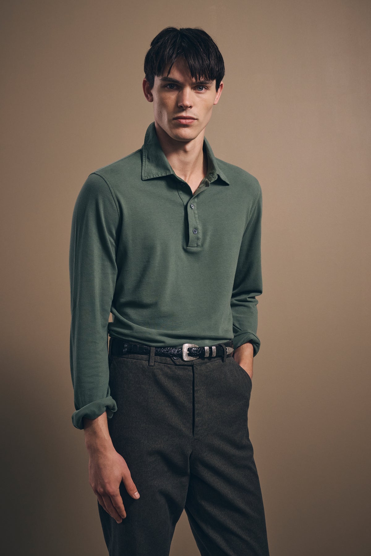 Hastings Long Sleeved Polo - Italian Cotton - Washed Green