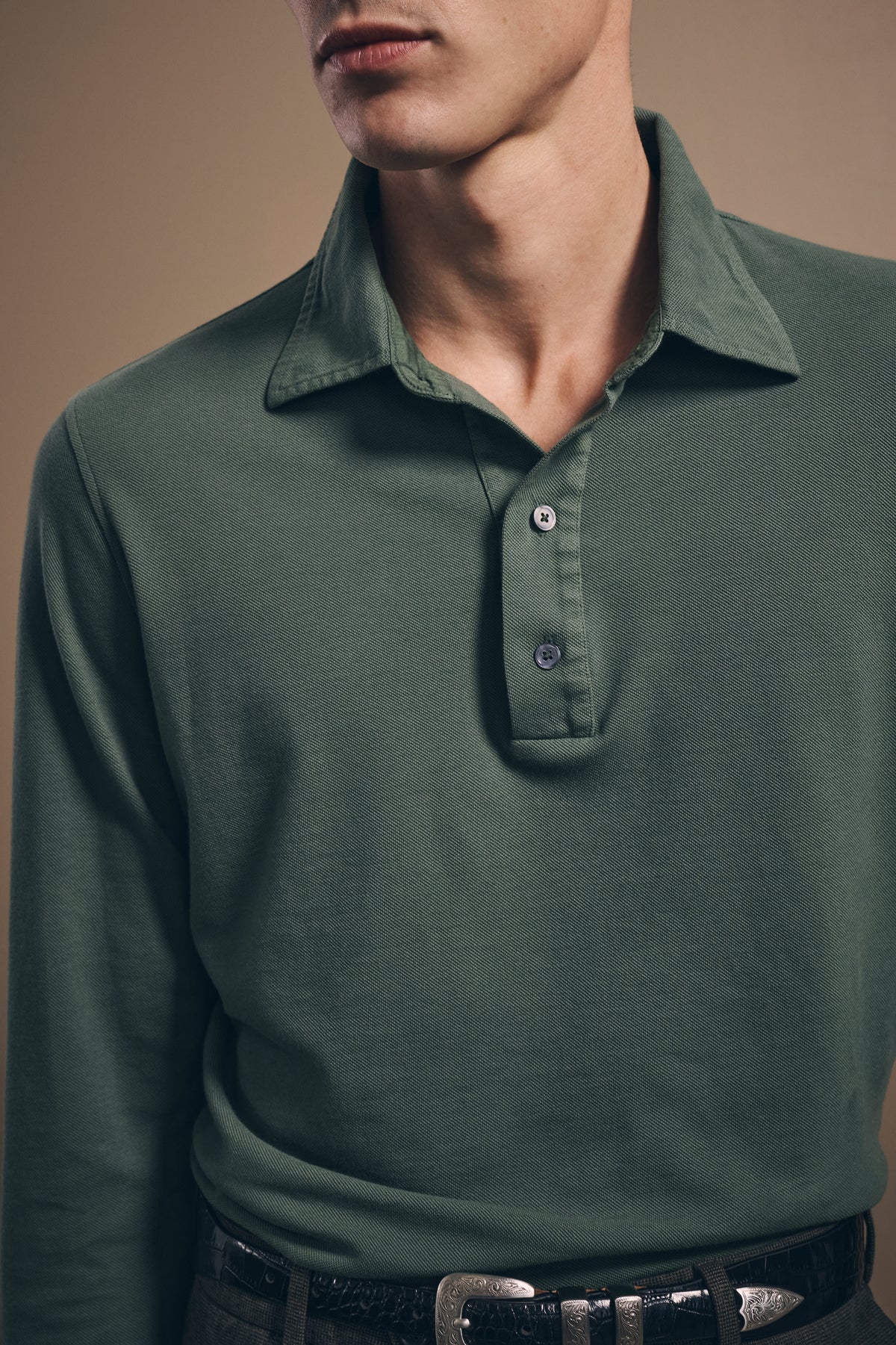 Hastings Long Sleeved Polo - Italian Cotton - Washed Green