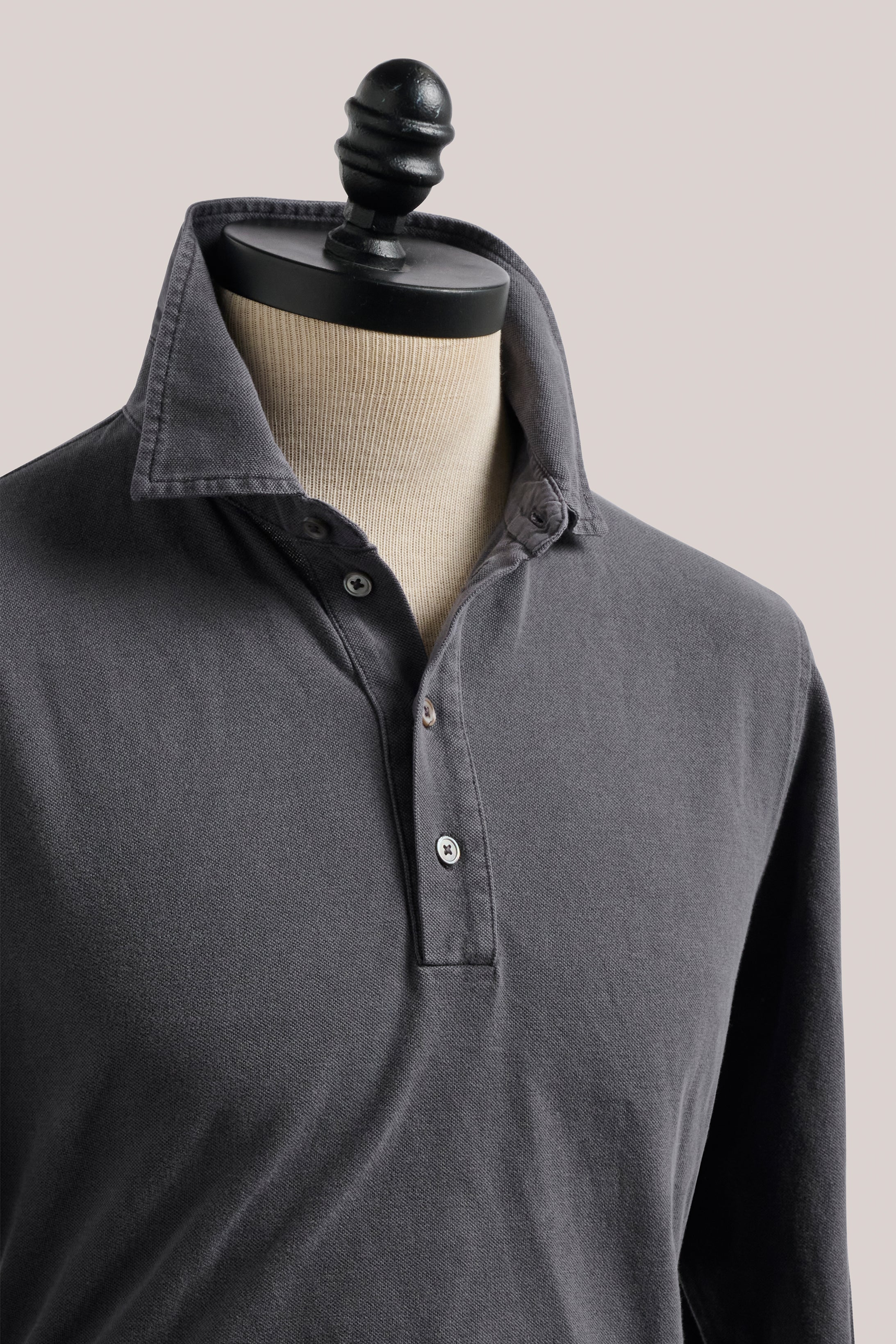 Hastings Long Sleeved Polo - Garment-Dyed Charcoal