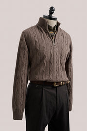 Heathcote Wool/Cashmere Zip Cable Knit - Coffee