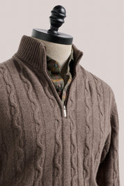 Heathcote Wool/Cashmere Zip Cable Knit - Coffee