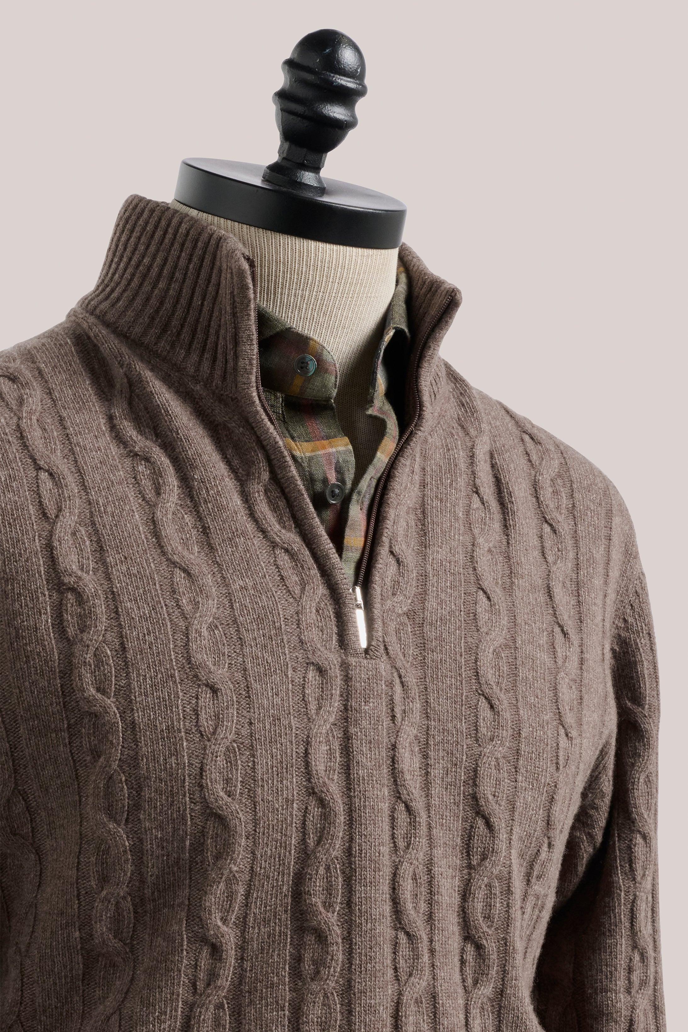 Heathcote Wool/Cashmere Zip Cable Knit - Coffee