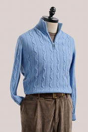 Heathcote Wool/Cashmere Zip Cable Knit - Sky