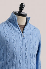 Heathcote Wool/Cashmere Zip Cable Knit - Sky