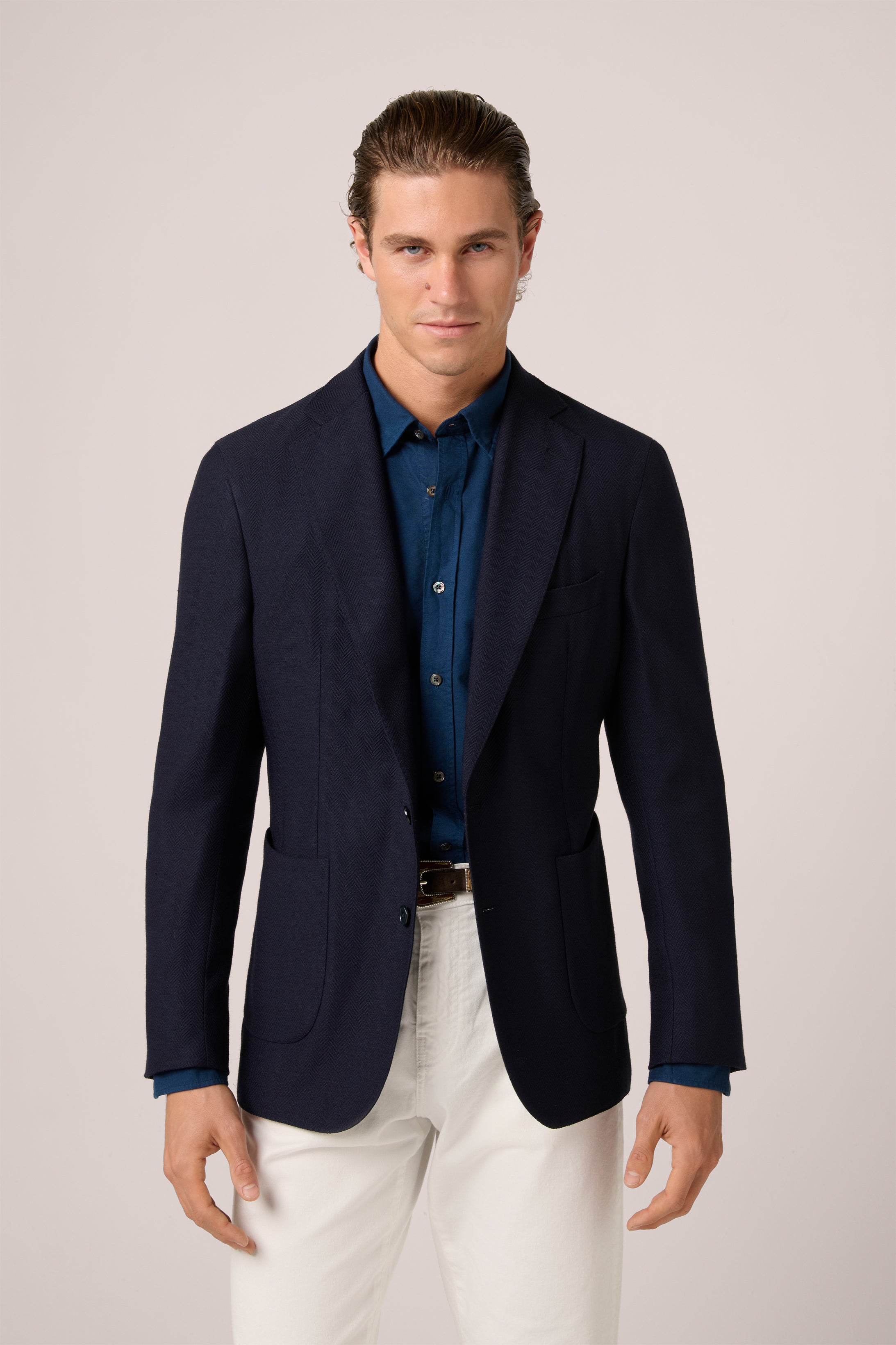 Apollo Single-Breasted Blazer - Wool - Navy Herringbone