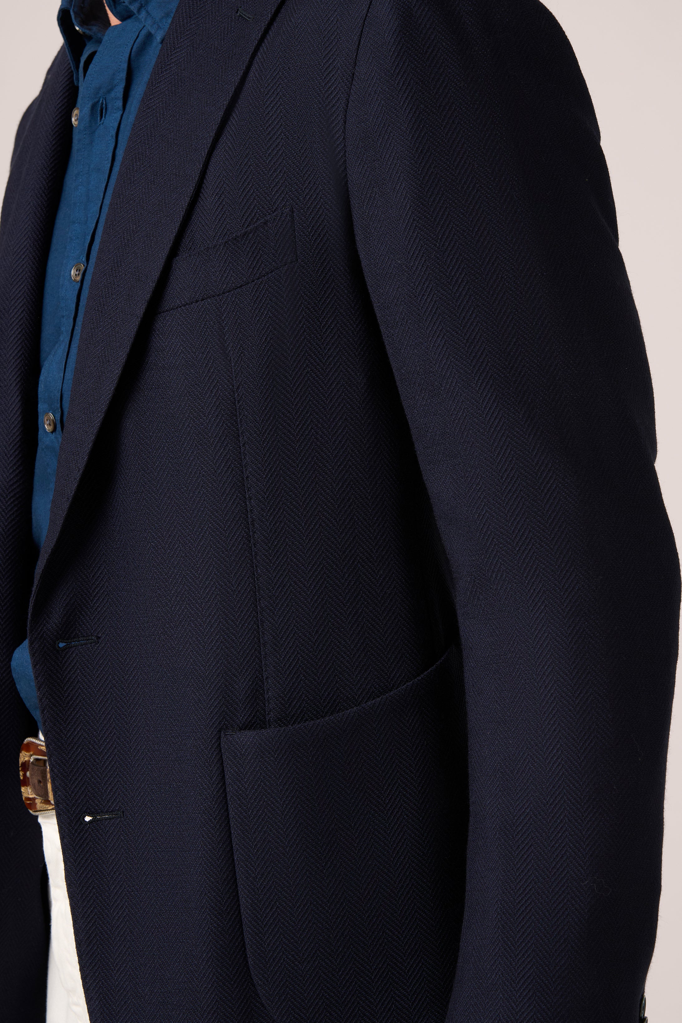 Apollo Single-Breasted Blazer - Wool - Navy Herringbone