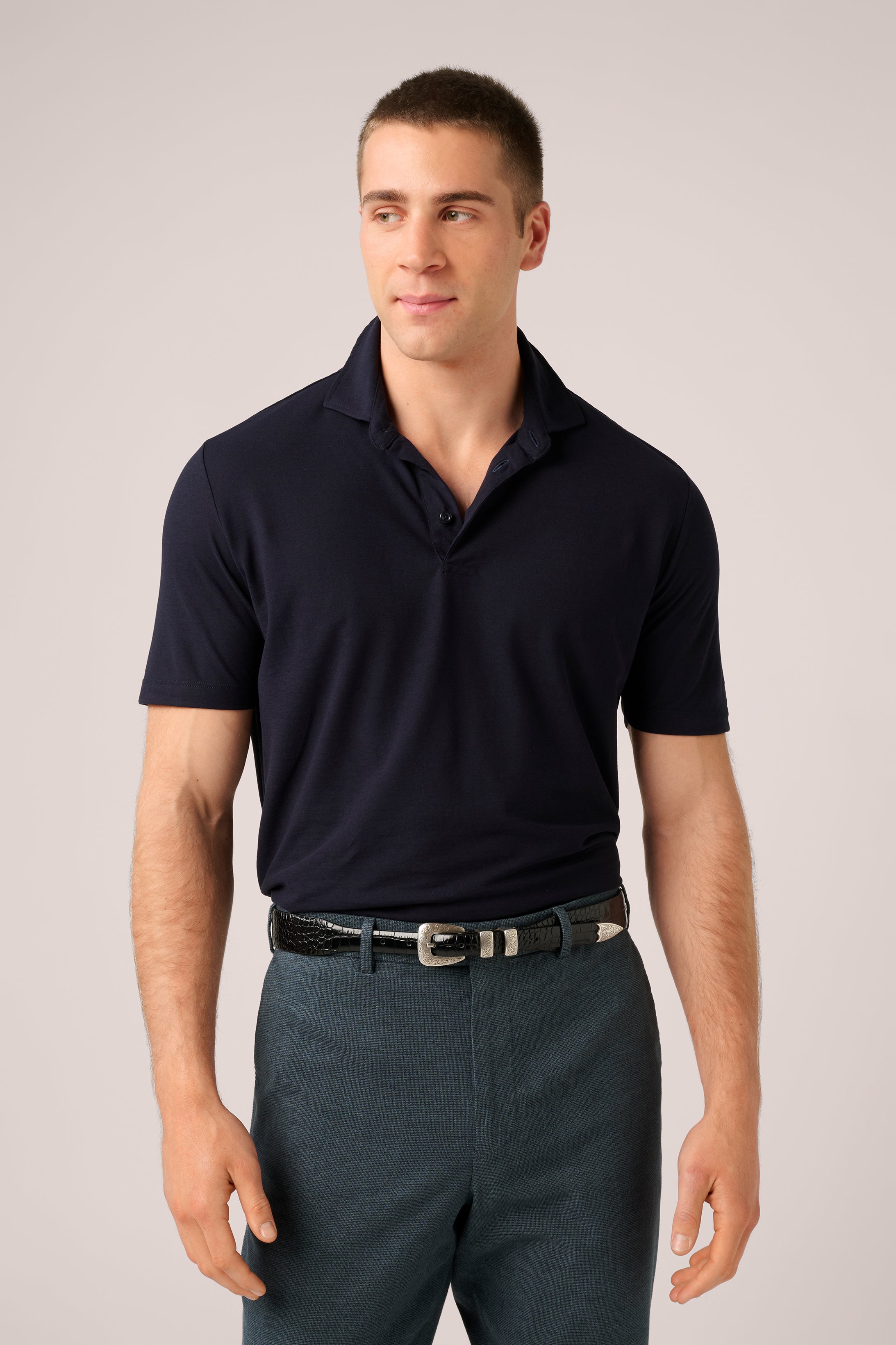 Short-Sleeved Polo - Ice Cotton - Navy Blue