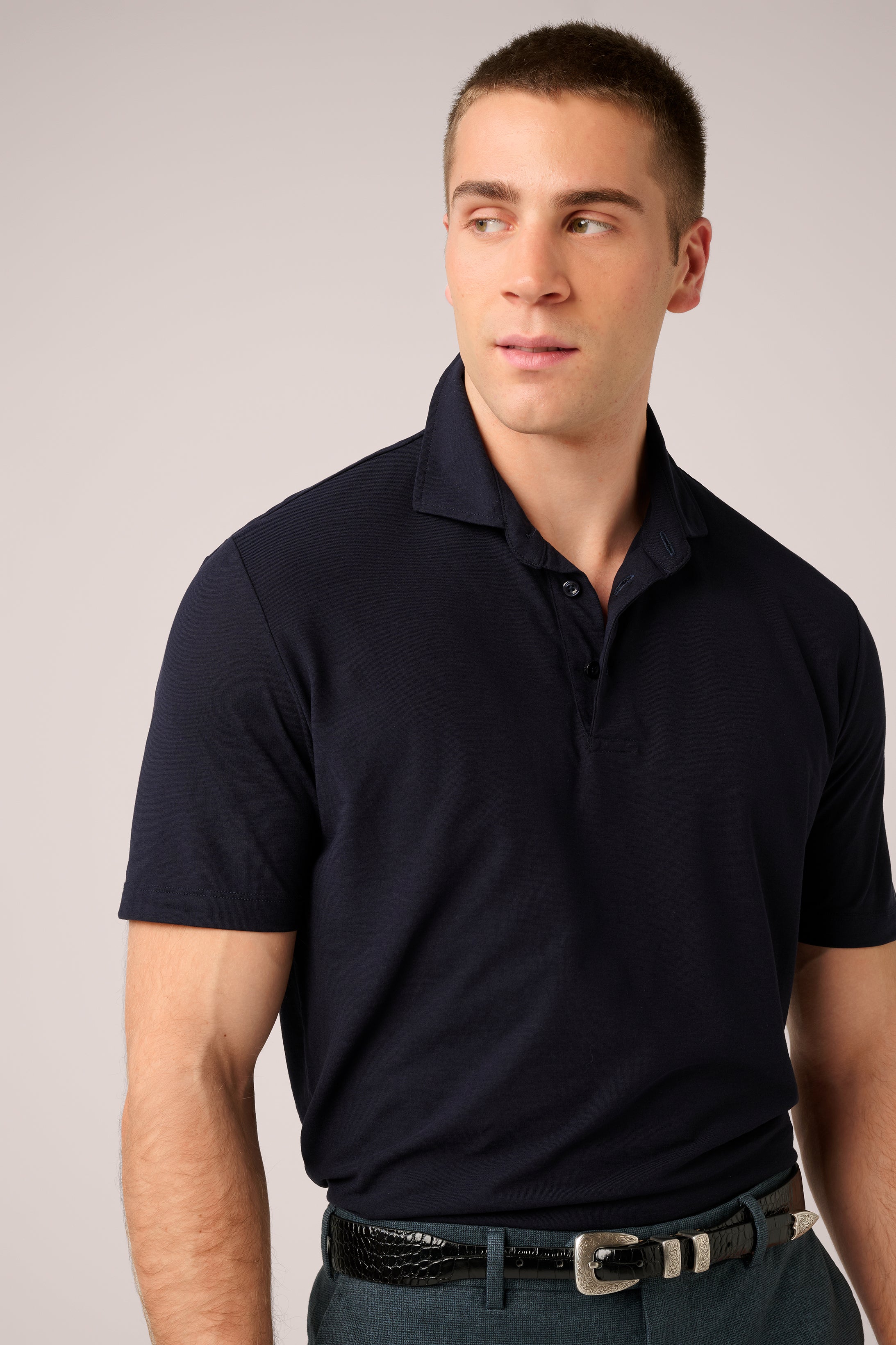 Short-Sleeved Polo - Ice Cotton - Navy Blue