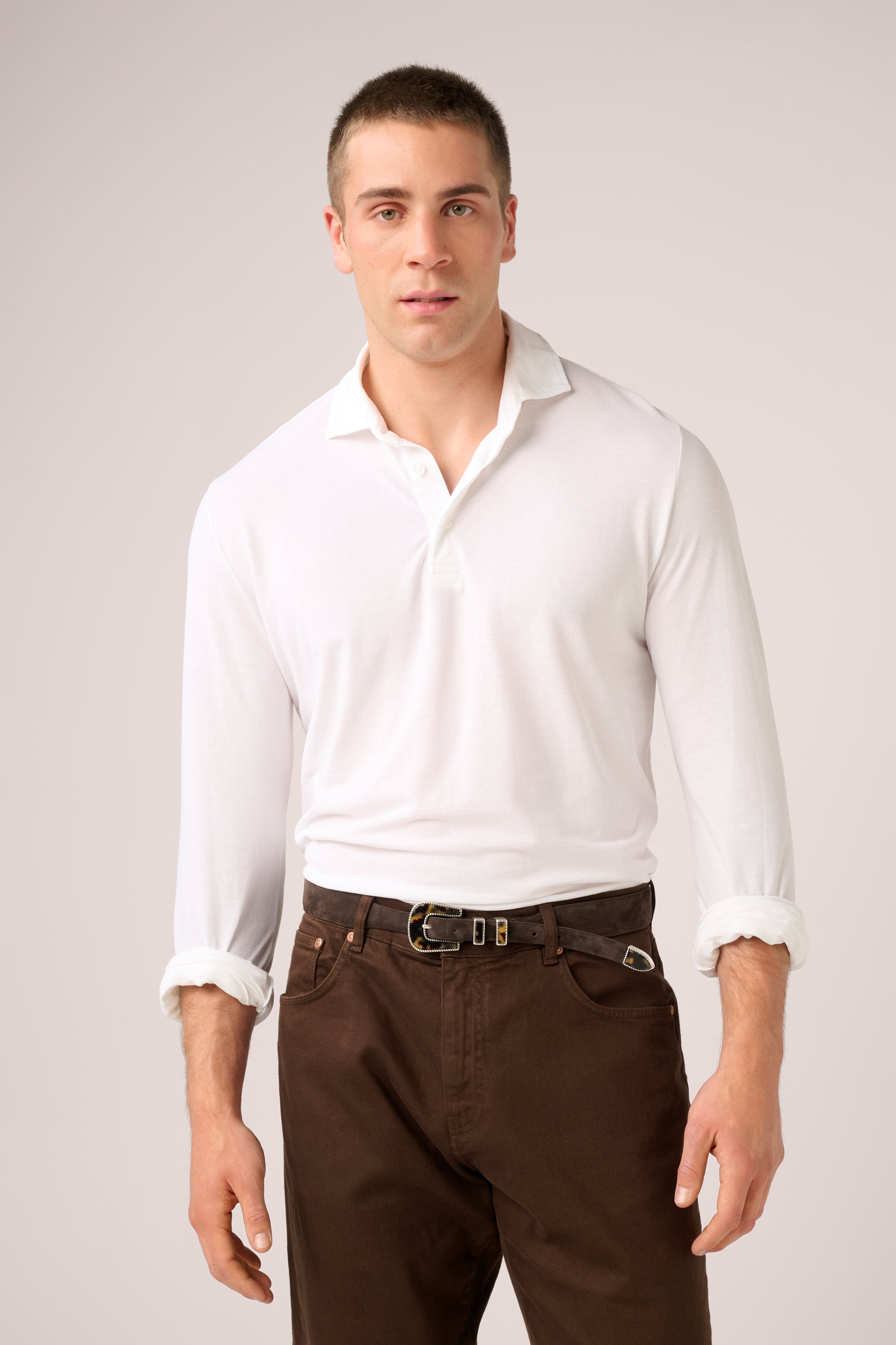 Long-Sleeve Polo - Italian Ice Cotton - Optic White