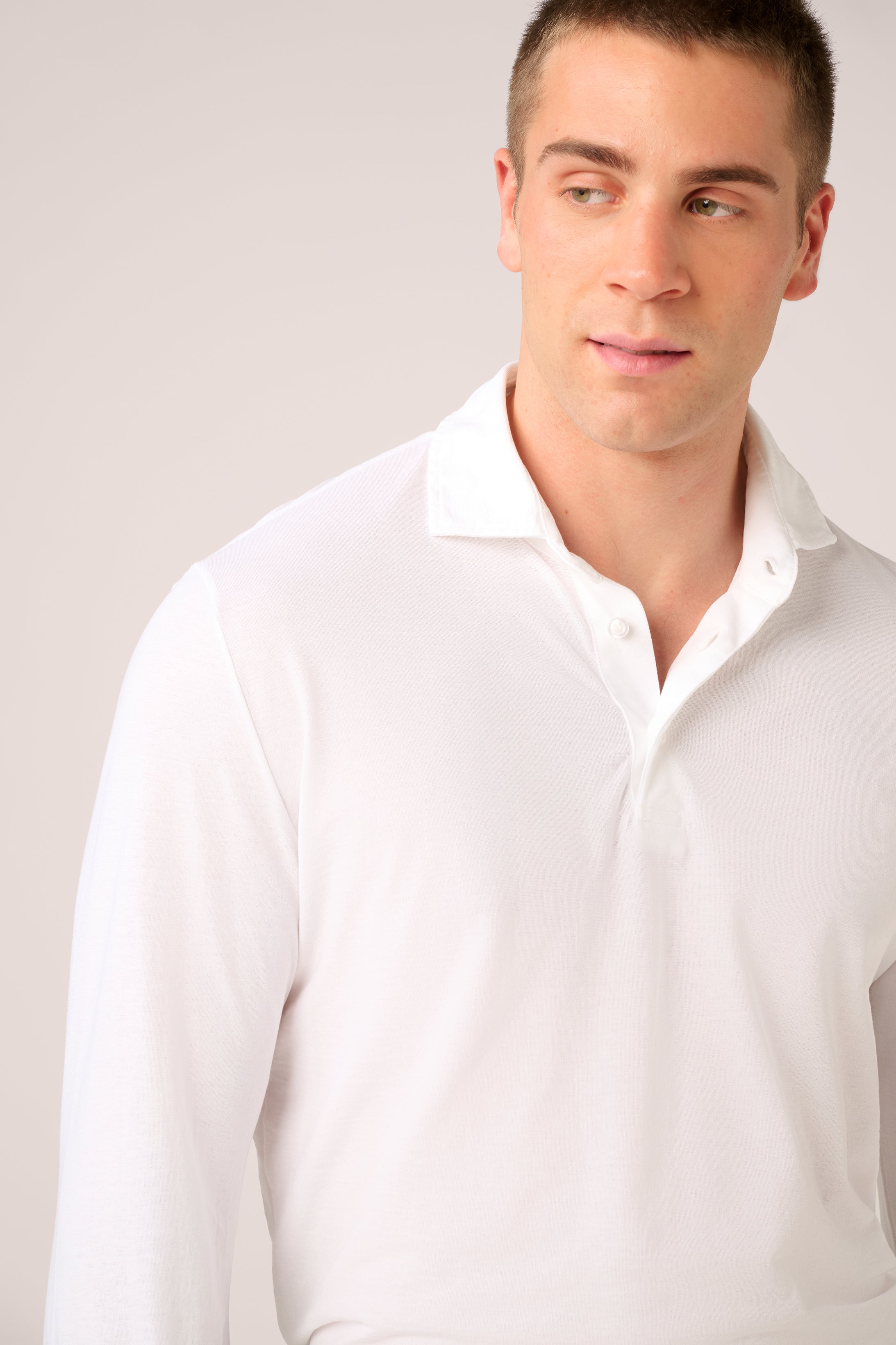 Long-Sleeve Polo - Italian Ice Cotton - Optic White