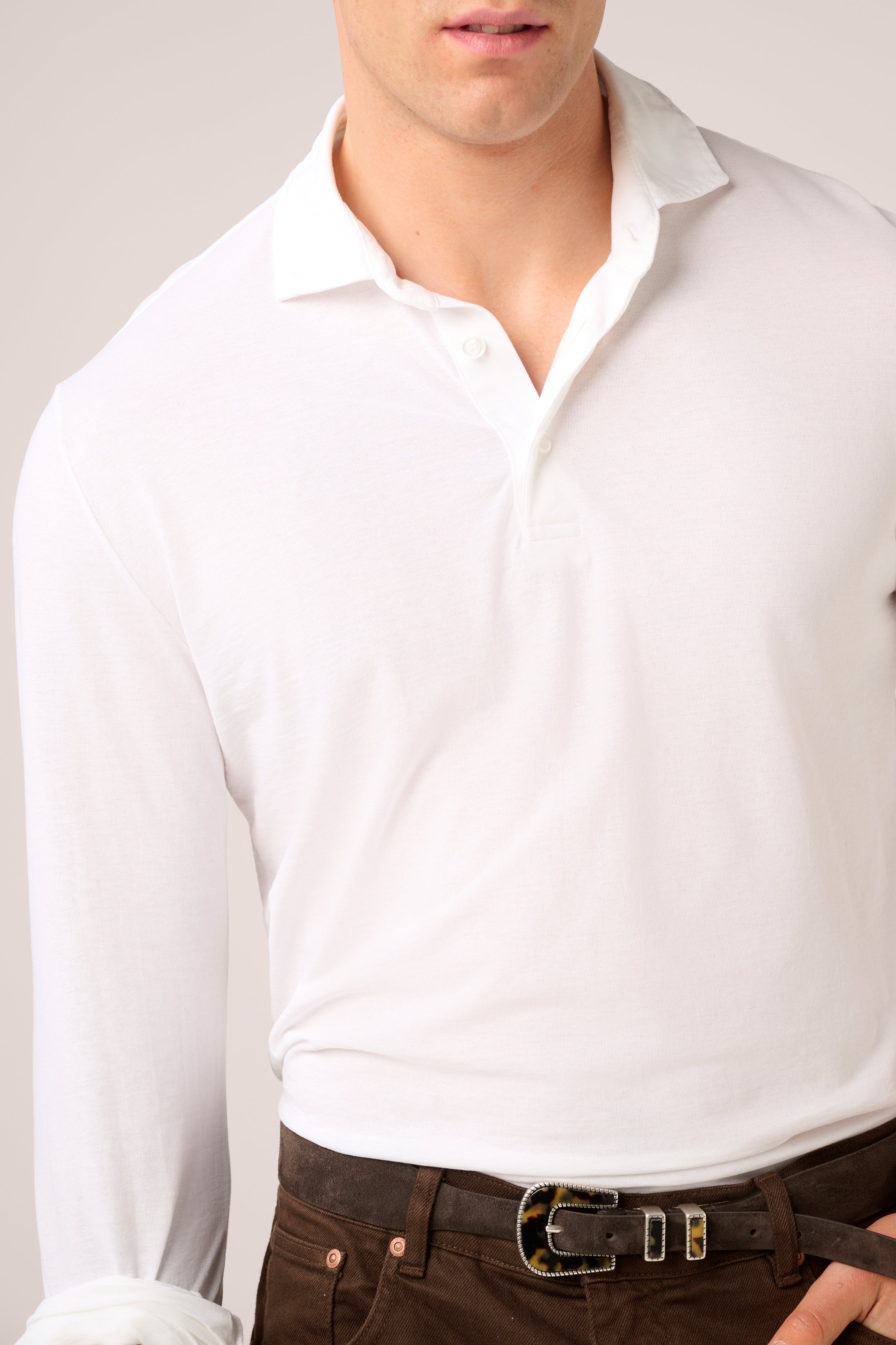 Long-Sleeve Polo - Italian Ice Cotton - Optic White
