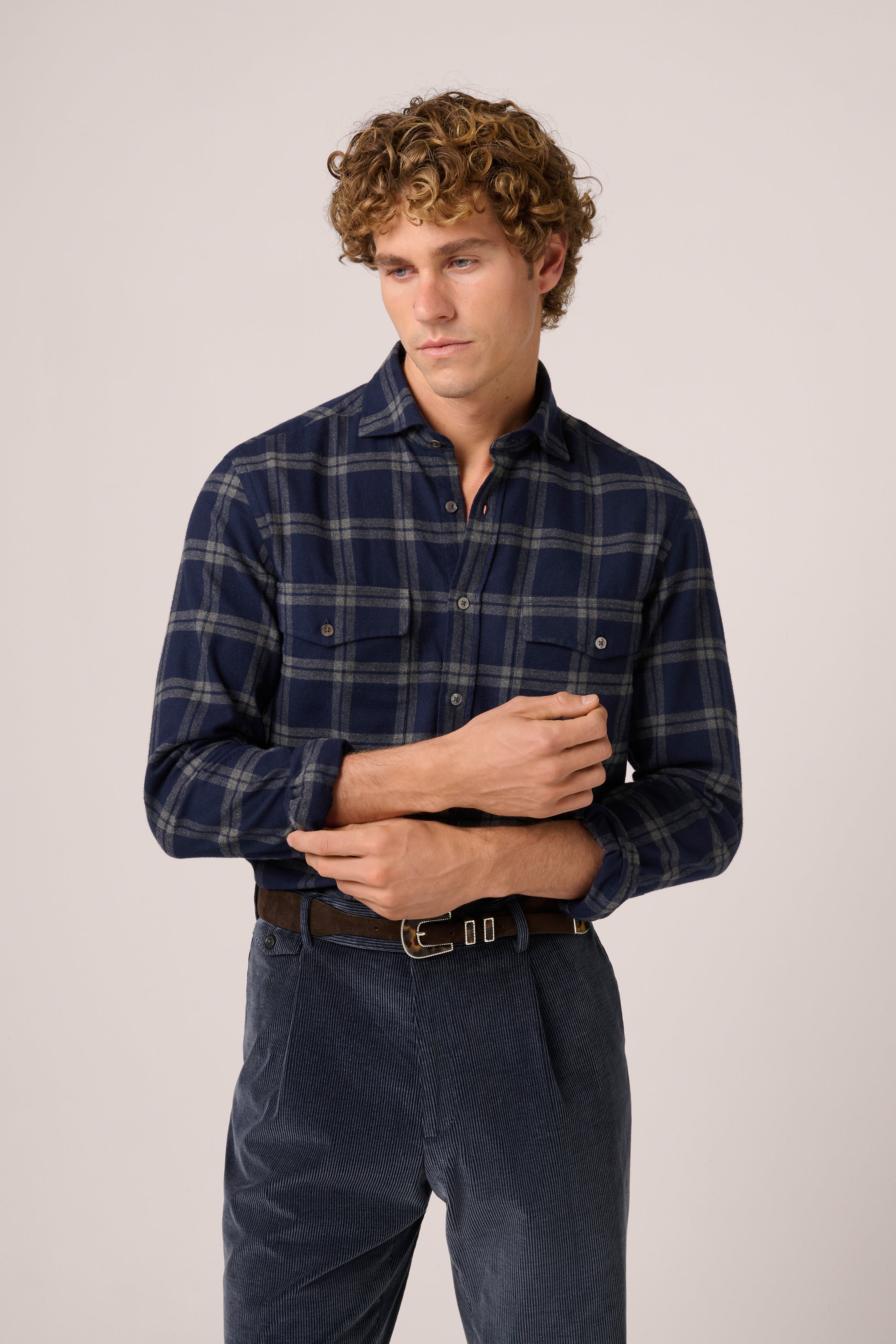 Flannel Shirt - Cotton - Navy & White Check