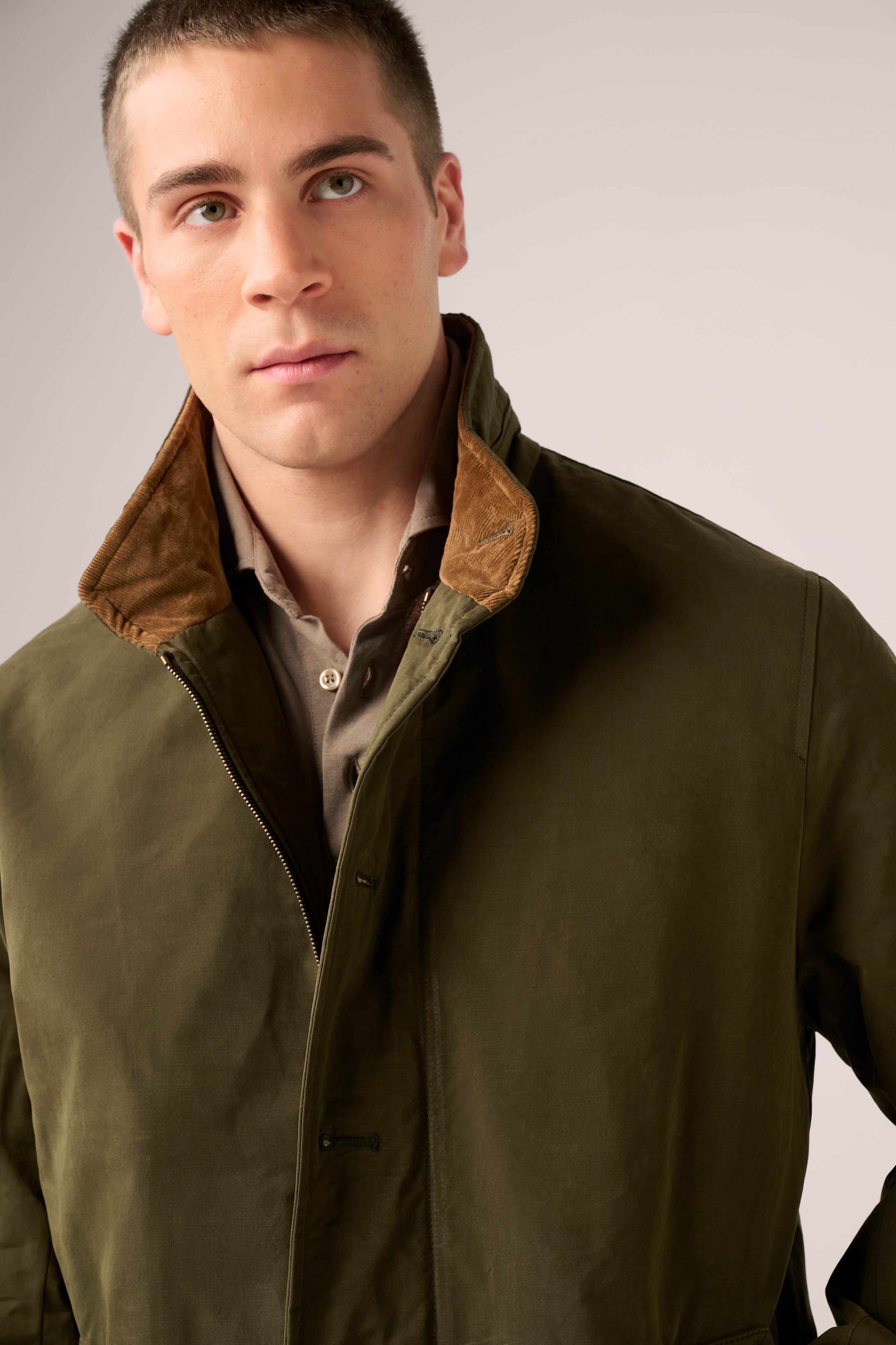 Italian Walking Coat - Water-Repellent Cotton - Olive Green