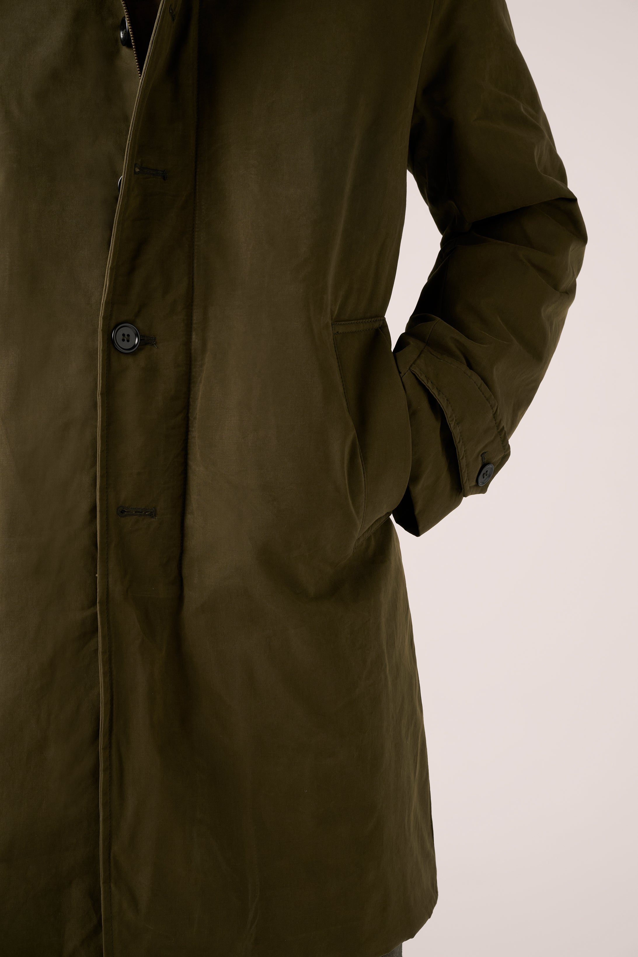 Italian Walking Coat - Water-Repellent Cotton - Olive Green