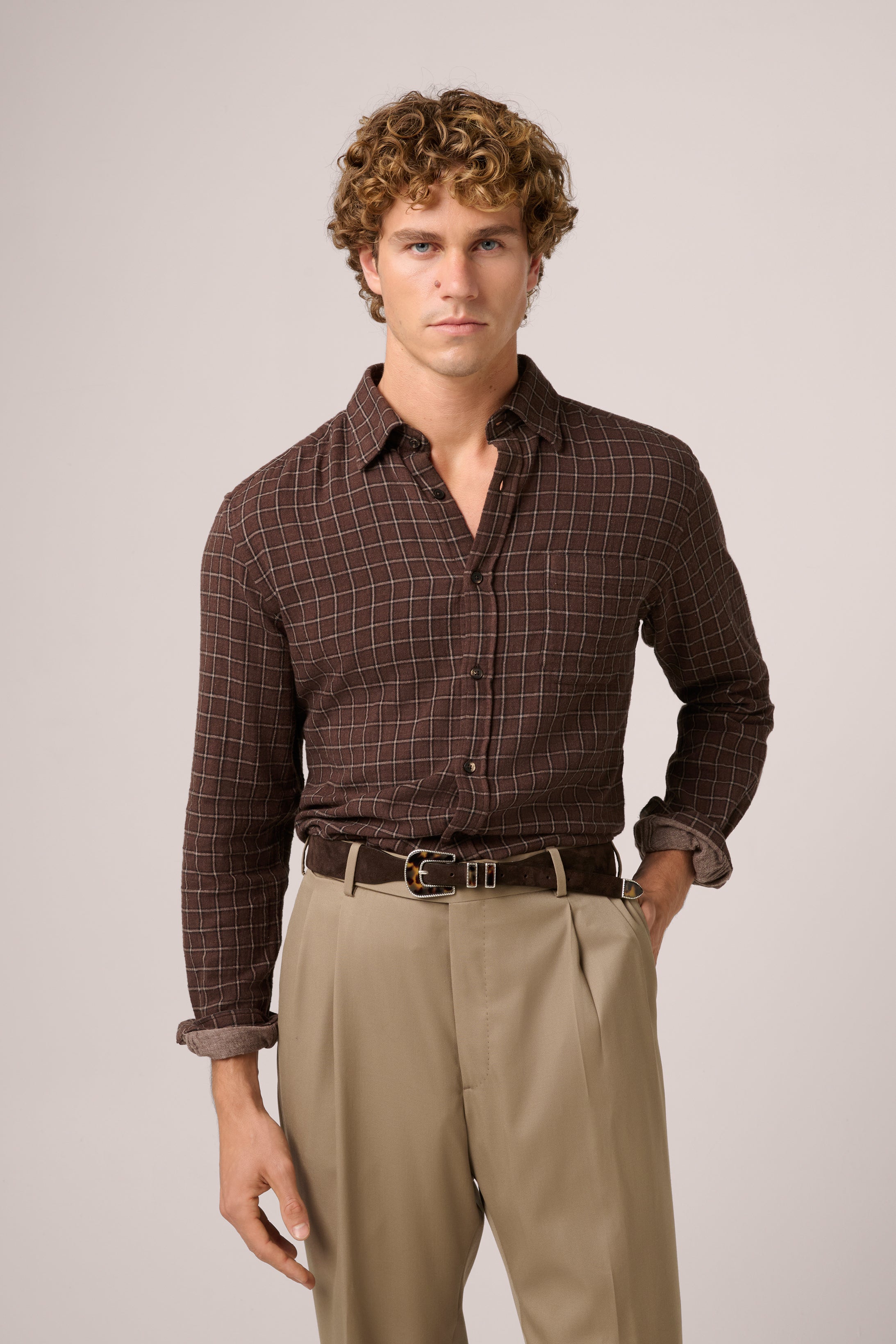 Flannel Shirt - Cotton - Chocolate Brown, White & Black Check