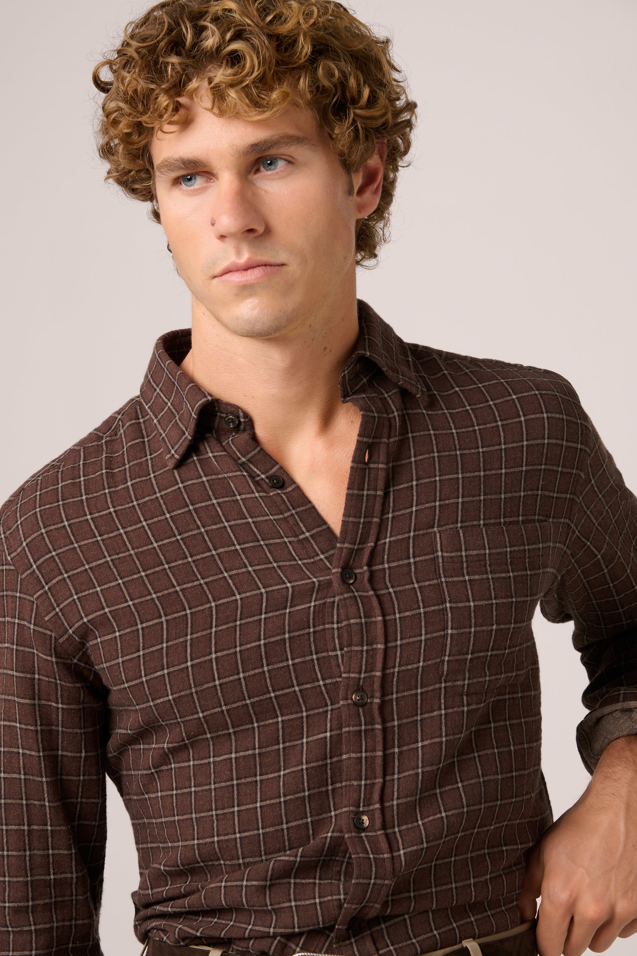 Flannel Shirt - Cotton - Chocolate Brown, White & Black Check