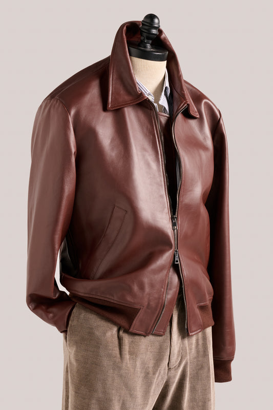 Leather Bomber - Burnt Caramel