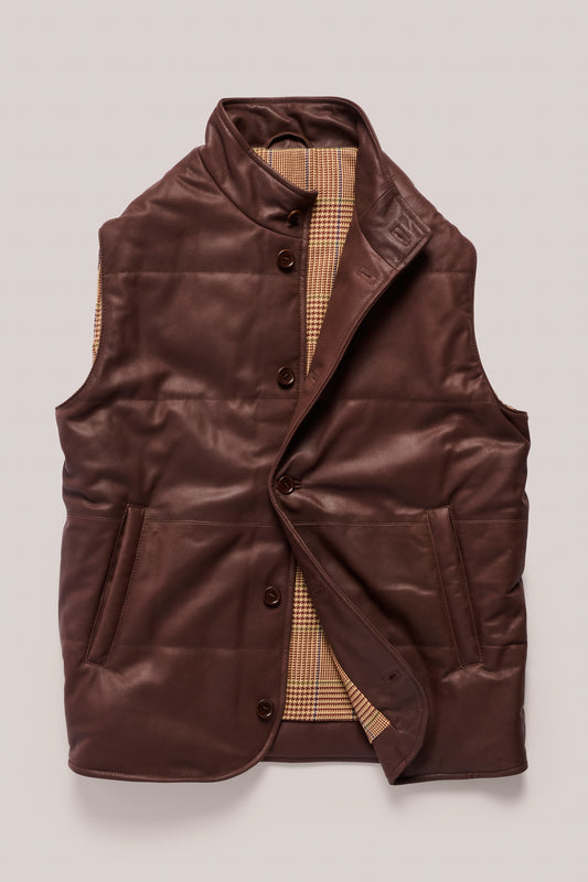 Leather Vest - Walnut/Plaid