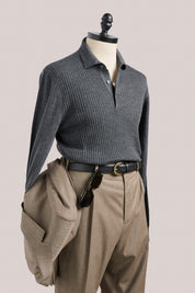 Hampden Merino Wool Long Sleeved Polo - Anthracite