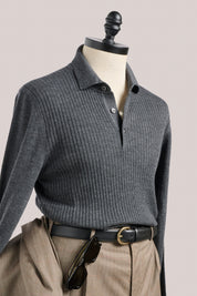 Hampden Merino Wool Long Sleeved Polo - Anthracite