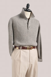 Merricks - Cashmere Raglan Polo - Grey Melange