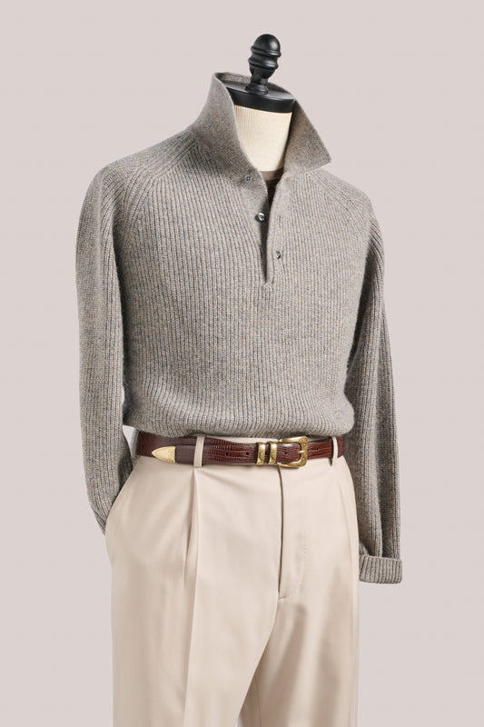Merricks - Cashmere Raglan Polo - Grey Melange
