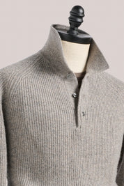 Merricks - Cashmere Raglan Polo - Grey Melange
