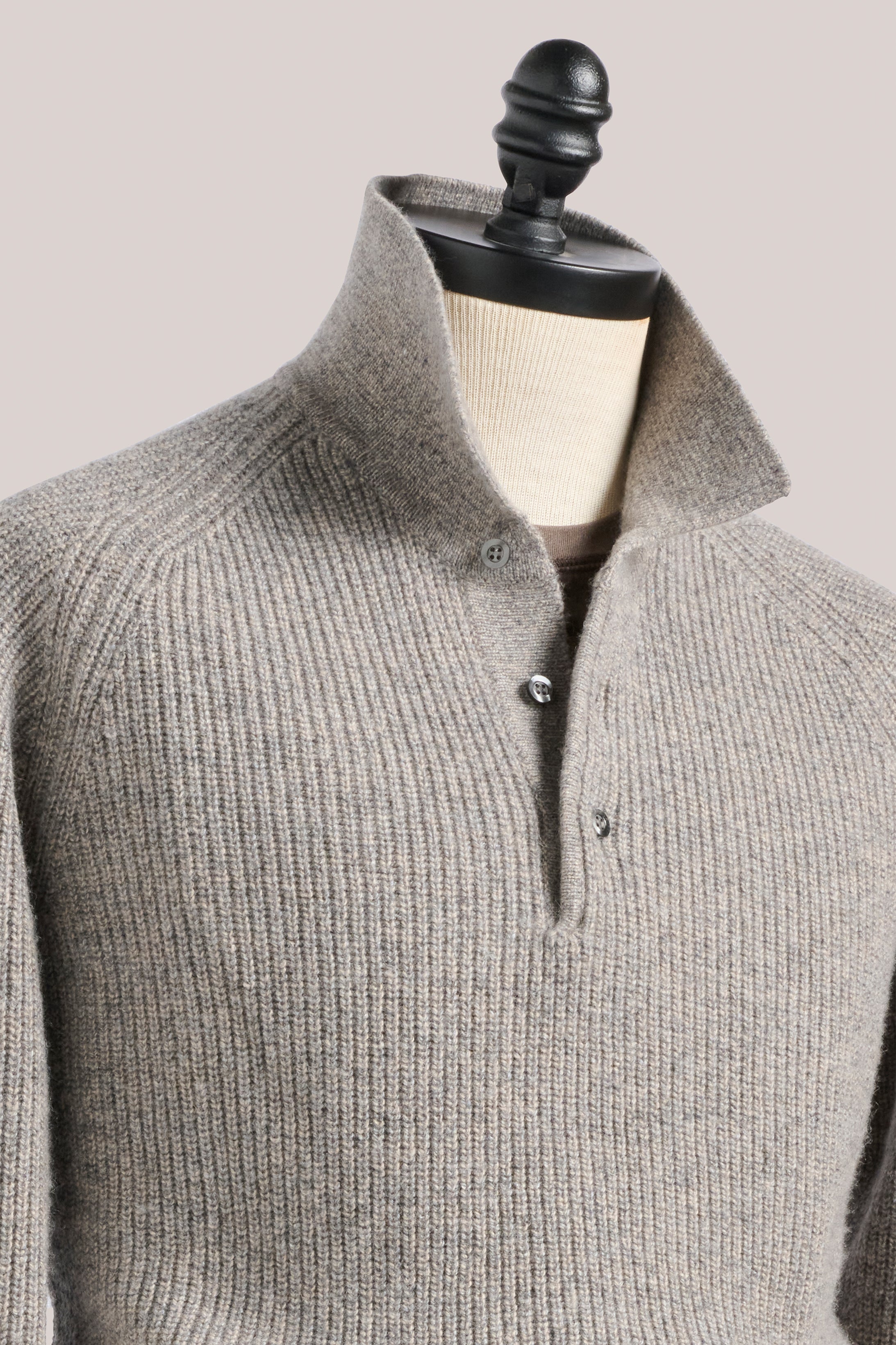 Merricks - Cashmere Raglan Polo - Grey Melange