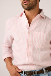 Holiday Shirt - Linen - Coral Stripe