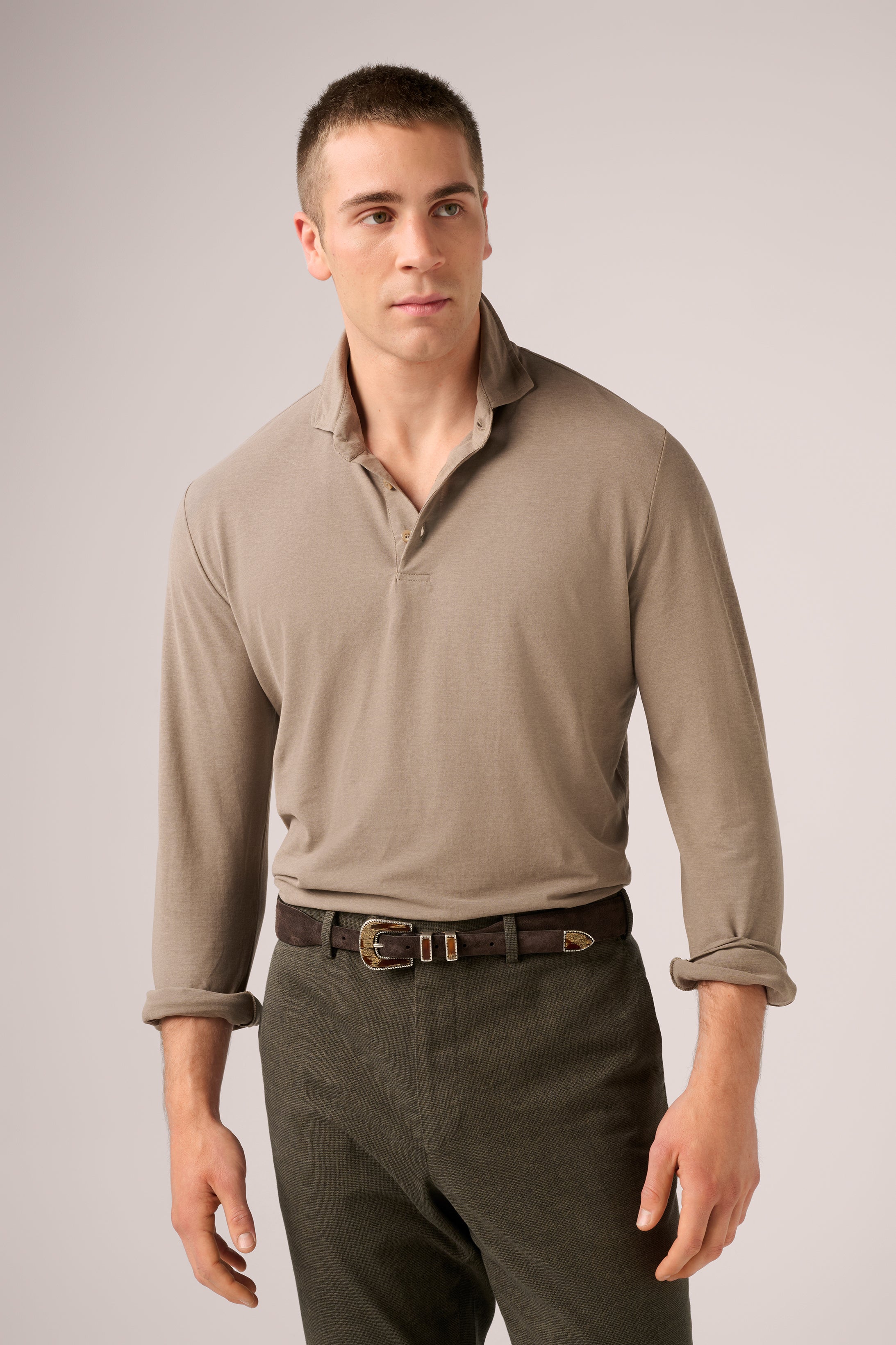 Long-Sleeve Polo - Italian Ice Cotton - Taupe