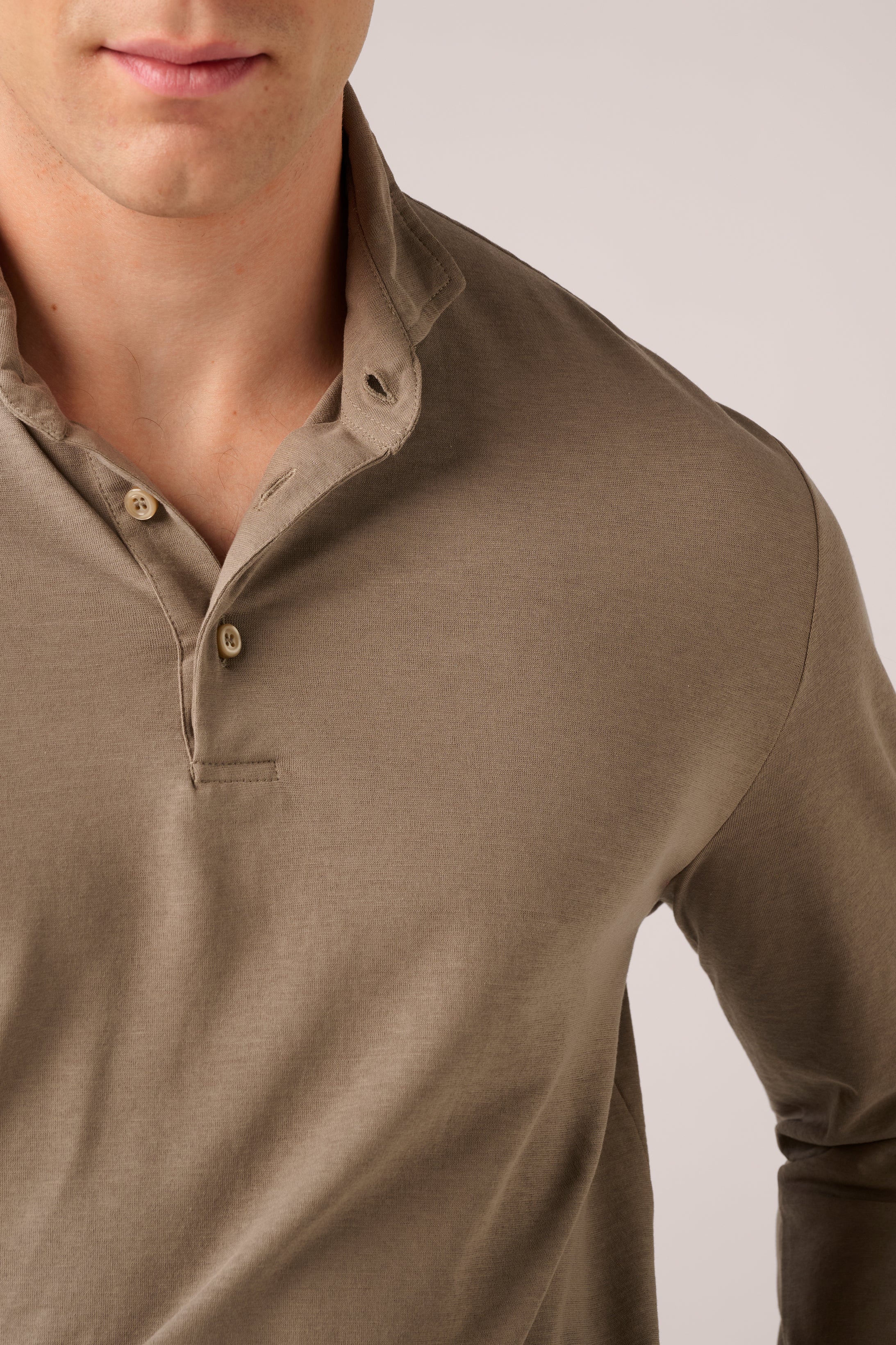 Long-Sleeve Polo - Italian Ice Cotton - Taupe