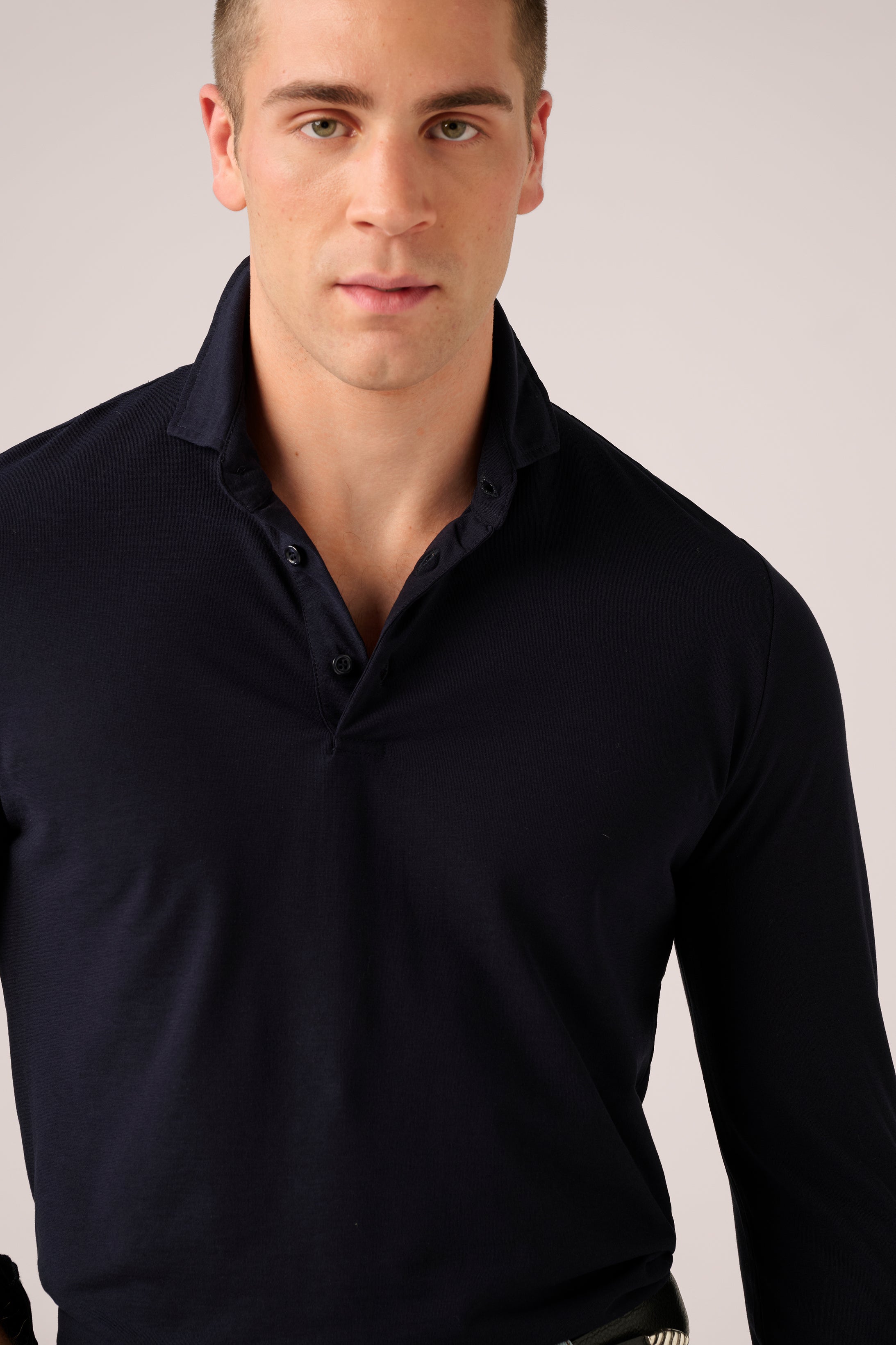 Long-Sleeve Polo - Italian Ice Cotton - Navy Blue