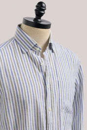 Holiday Shirt - Cotton/Linen - Blue and Olive Stripe