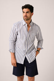 Holiday Shirt - Cotton/Linen - Navy/White Bengal Stripe