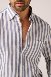 Holiday Shirt - Cotton/Linen - Navy/White Bengal Stripe
