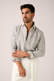 Holiday Shirt - Linen - Pistachio Stripe