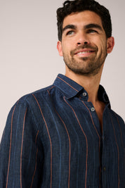 Somelos Striped Linen Shirt - Denim Dune - Pre Order