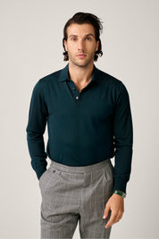 Rye Paperweight Merino Long Sleeve Polo - Forest