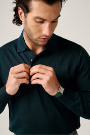 Rye Paperweight Merino Long Sleeve Polo - Forest