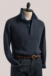 Merricks - Cashmere Polo - Melange Navy Brown