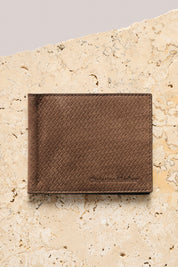 Money Clip Wallet - Chocolate Stamped Nubuck Leather